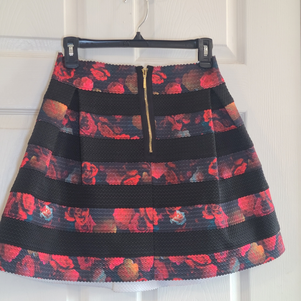 Floral Striped A-Line Skirt in Black and Red - Picture 3 of 5